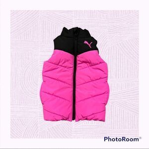 Puma Puffer Vest Girls xxs 3/4 Athletic Running Pink / Black Puff Full Zip Up